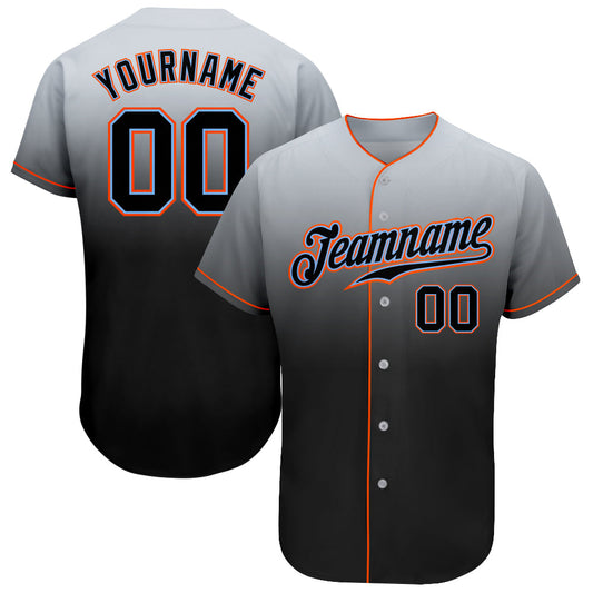 Custom Gray Black-Powder Blue Authentic Fade Fashion Baseball Jersey - Main View