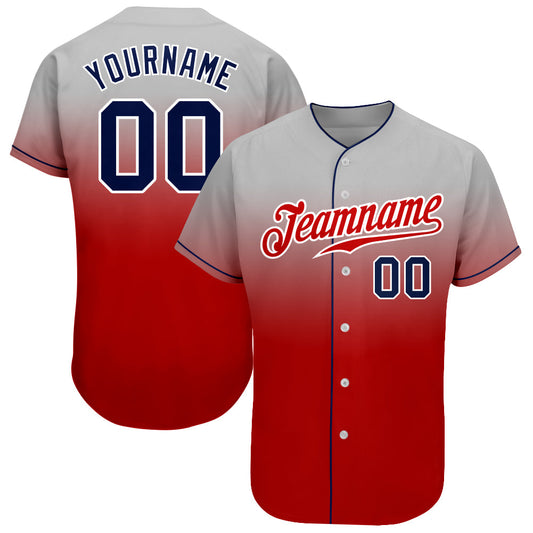 Custom Gray Navy-Red Authentic Fade Fashion Baseball Jersey - Main View