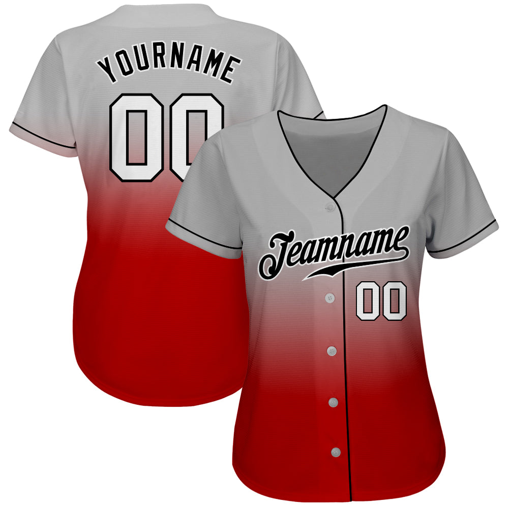 Custom Gray White-Red Authentic Fade Fashion Baseball Jersey view 2