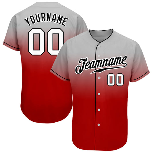Custom Gray White-Red Authentic Fade Fashion Baseball Jersey - Main View