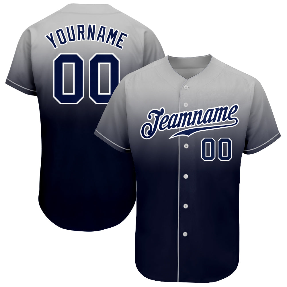 Custom Gray Navy-White Authentic Fade Fashion Baseball Jersey - Main View