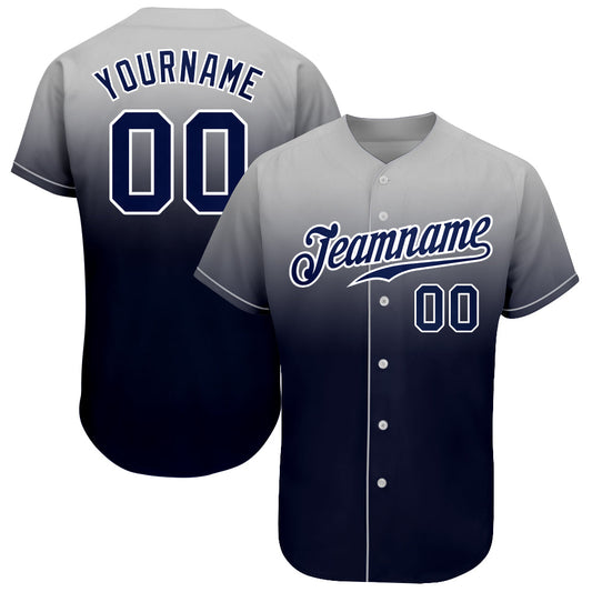Custom Gray Navy-White Authentic Fade Fashion Baseball Jersey - Main View