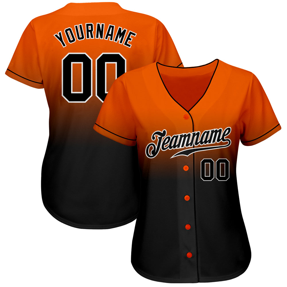 Custom Orange Black-White Authentic Fade Fashion Baseball Jersey view 2