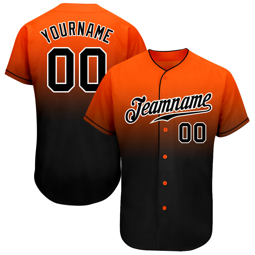 Custom Orange Black-White Authentic Fade Fashion Baseball Jersey - Main View