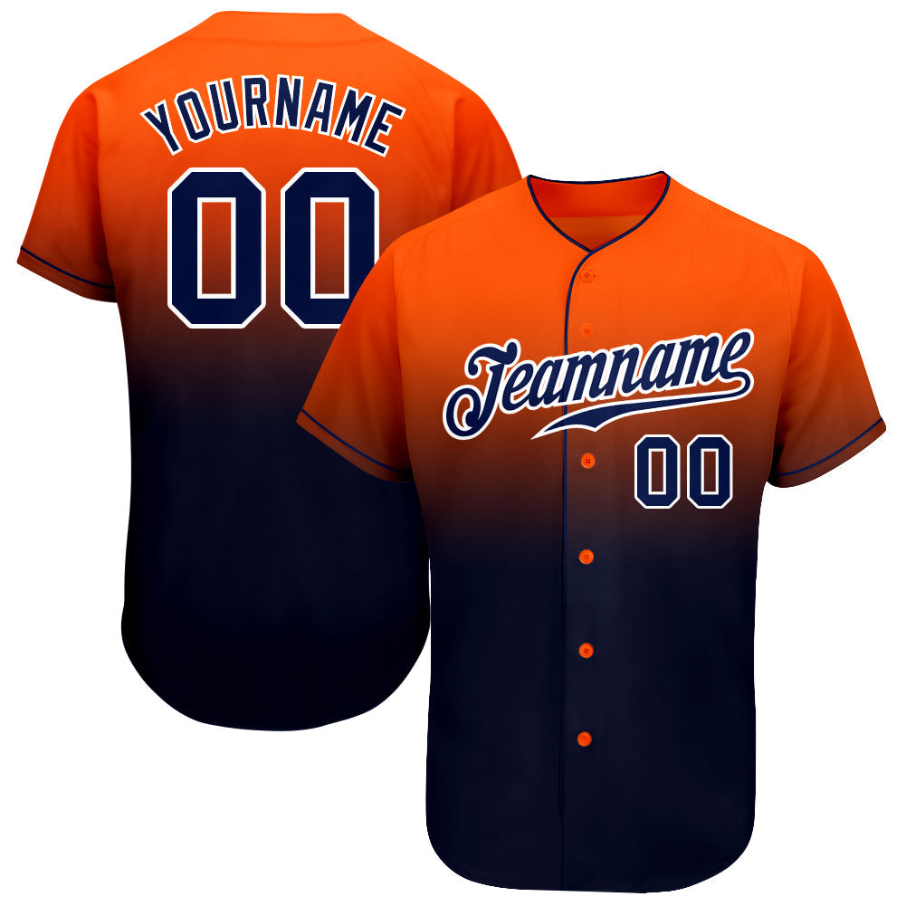 Custom Orange Navy-White Authentic Fade Fashion Baseball Jersey - Main View