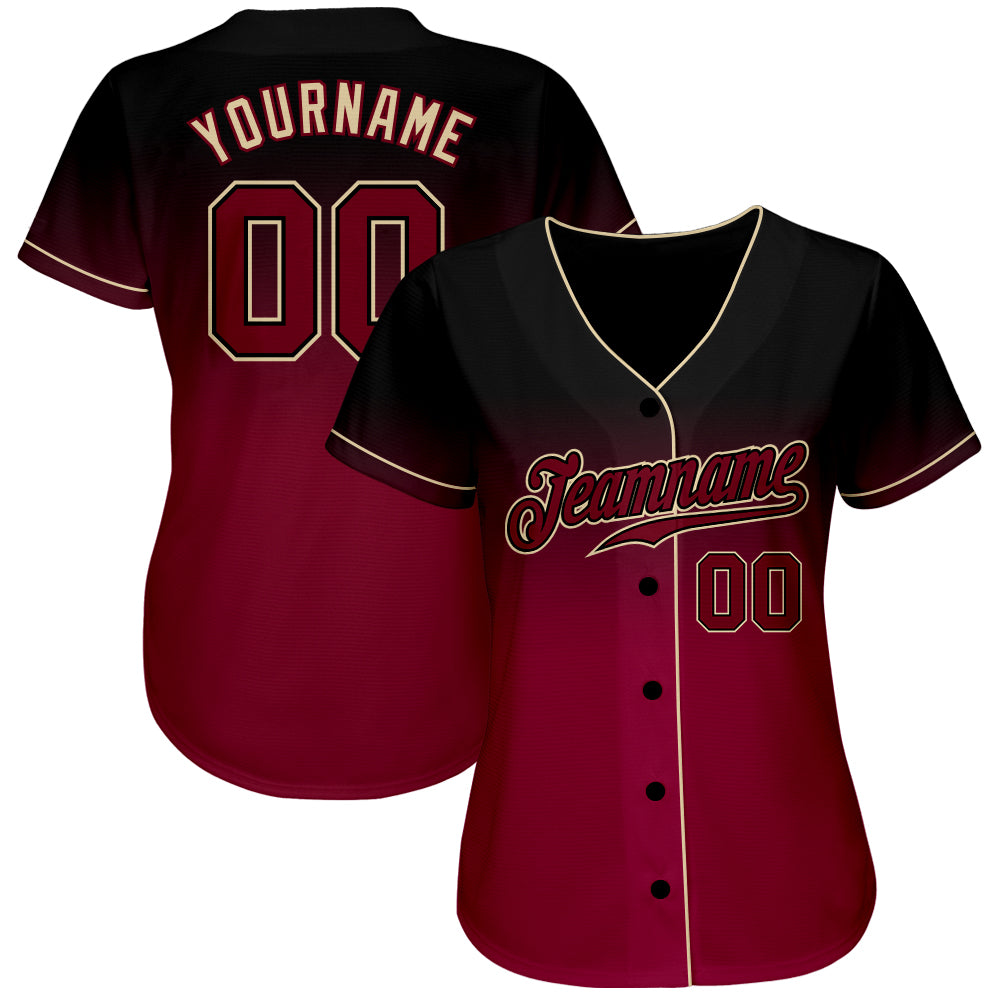 Custom Black Crimson-Cream Authentic Fade Fashion Baseball Jersey view 2