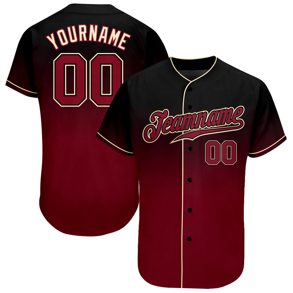 Custom Black Crimson-Cream Authentic Fade Fashion Baseball Jersey - Main View