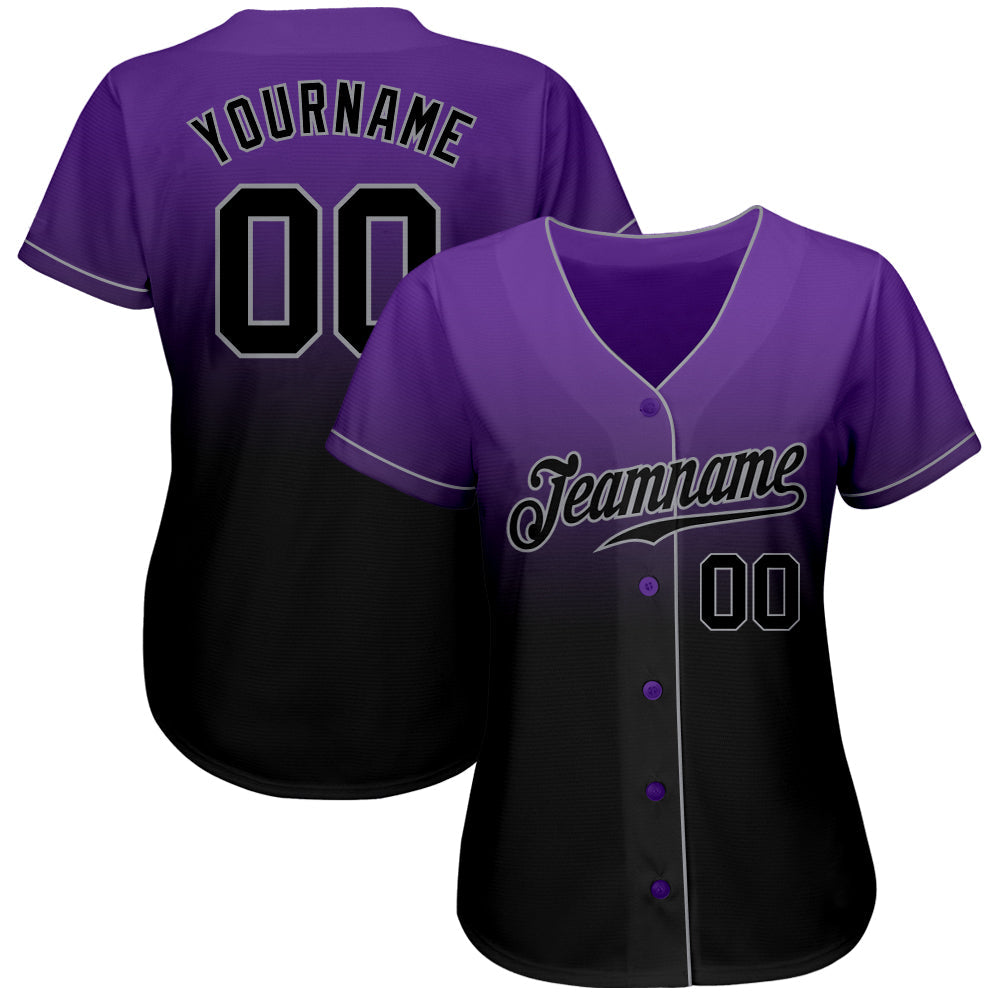 Custom Purple Black-Gray Authentic Fade Fashion Baseball Jersey view 2