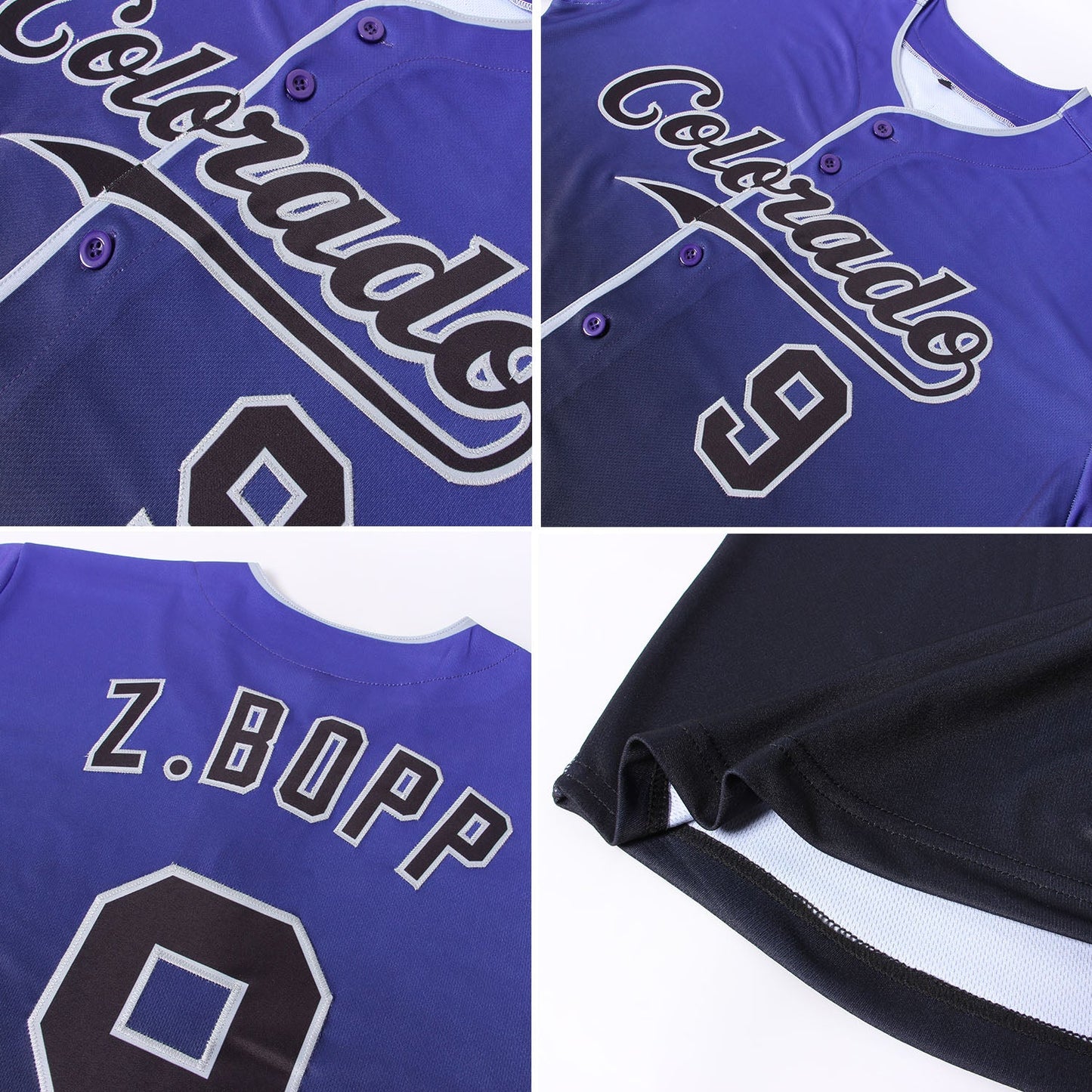 Custom Purple Black-Gray Authentic Fade Fashion Baseball Jersey view 6