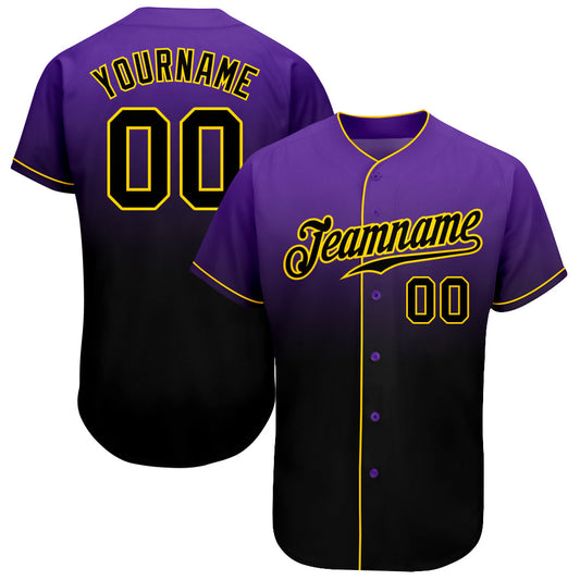 Custom Purple Black-Gold Authentic Fade Fashion Baseball Jersey - Main View