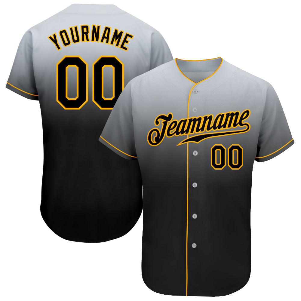Custom Gray Black-Gold Authentic Fade Fashion Baseball Jersey - Main View