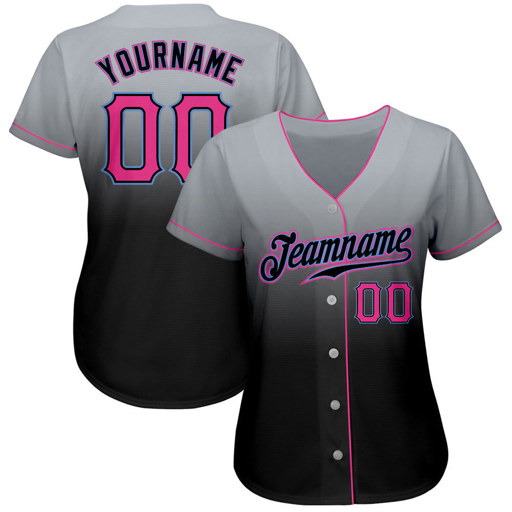Custom Gray Pink-Black Authentic Fade Fashion Baseball Jersey view 2