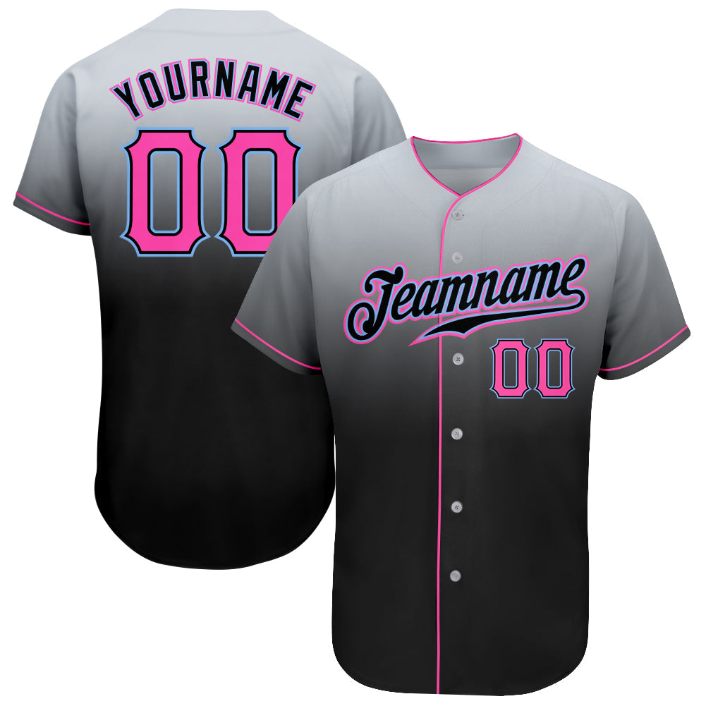 Custom Gray Pink-Black Authentic Fade Fashion Baseball Jersey - Main View