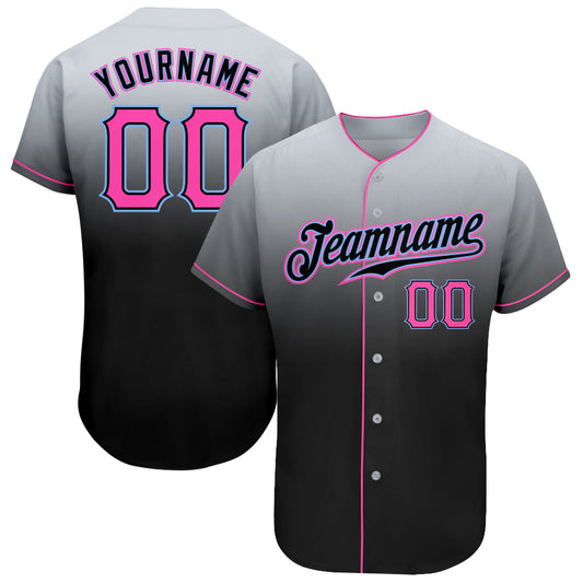Custom Gray Pink-Black Authentic Fade Fashion Baseball Jersey - Main View