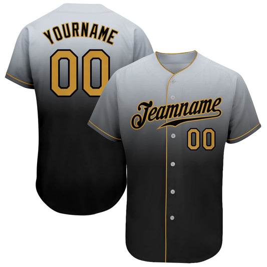 Custom Gray Old Gold-Black Authentic Fade Fashion Baseball Jersey - Main View