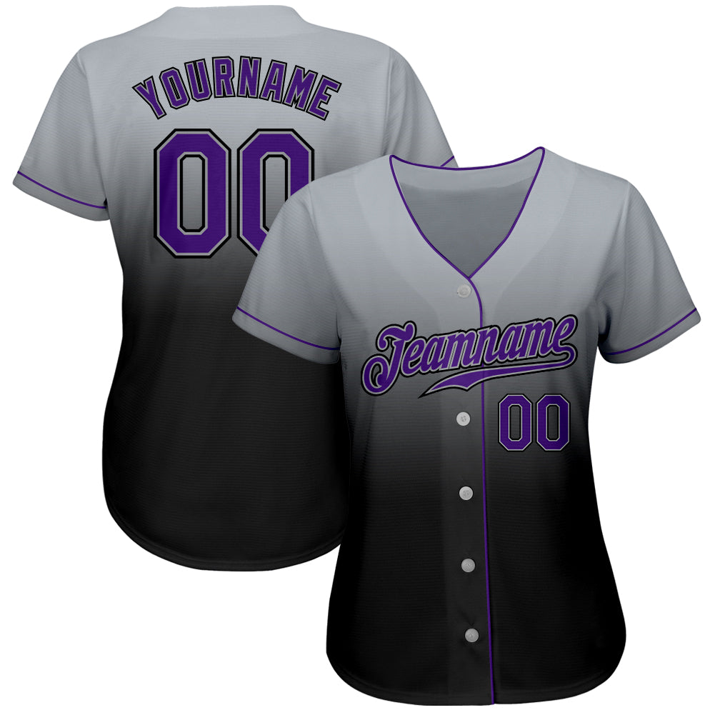 Custom Gray Purple-Black Authentic Fade Fashion Baseball Jersey view 2