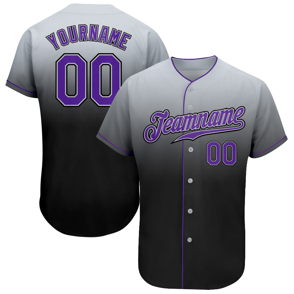 Custom Gray Purple-Black Authentic Fade Fashion Baseball Jersey - Main View