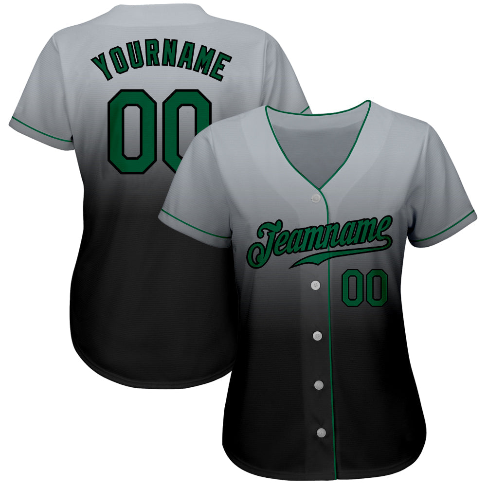 Custom Gray Kelly Green-Black Authentic Fade Fashion Baseball Jersey view 2