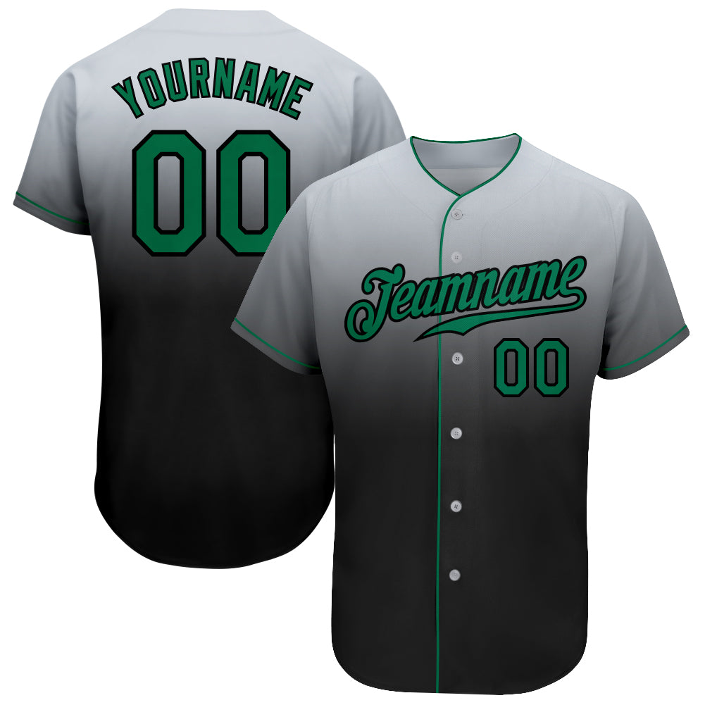 Custom Gray Kelly Green-Black Authentic Fade Fashion Baseball Jersey - Main View