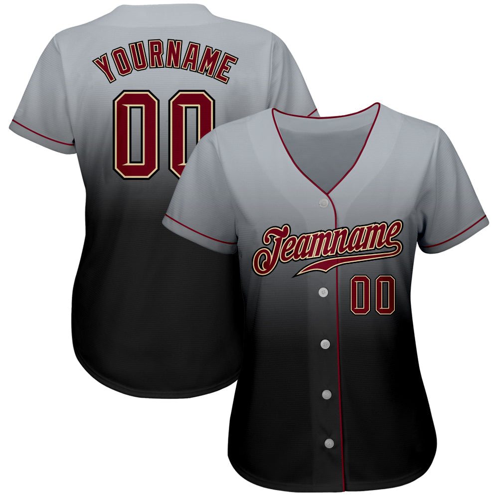 Custom Gray Crimson-Black Authentic Fade Fashion Baseball Jersey view 2