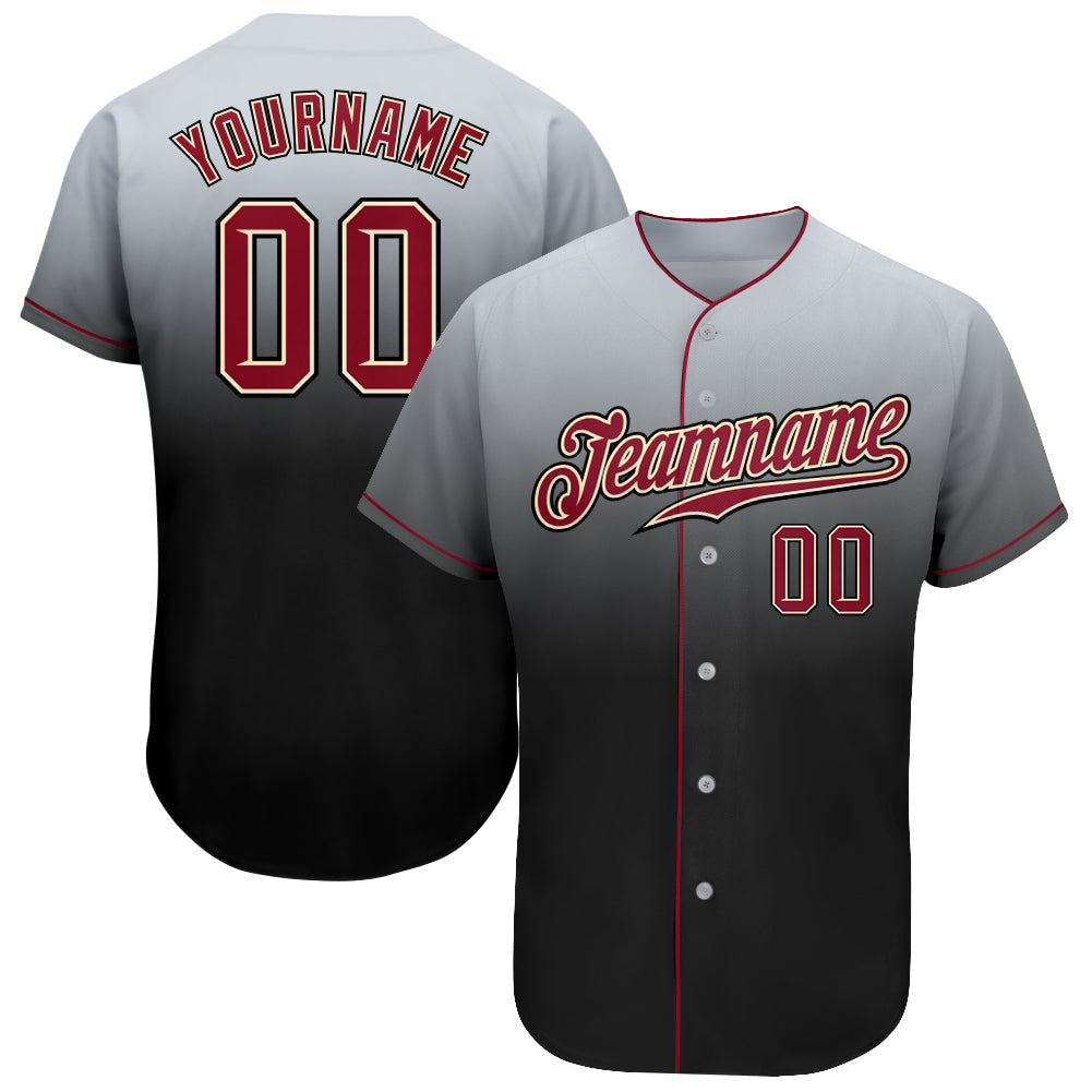 Custom Gray Crimson-Black Authentic Fade Fashion Baseball Jersey - Main View