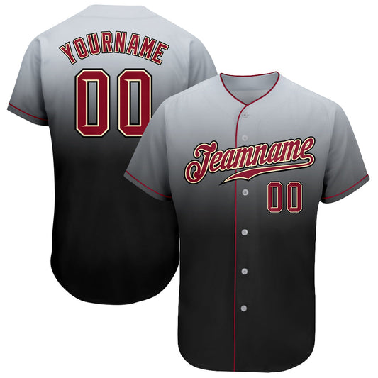 Custom Gray Crimson-Black Authentic Fade Fashion Baseball Jersey - Main View