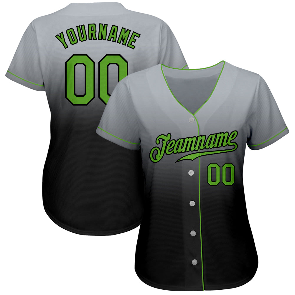 Custom Gray Neon Green-Black Authentic Fade Fashion Baseball Jersey view 2