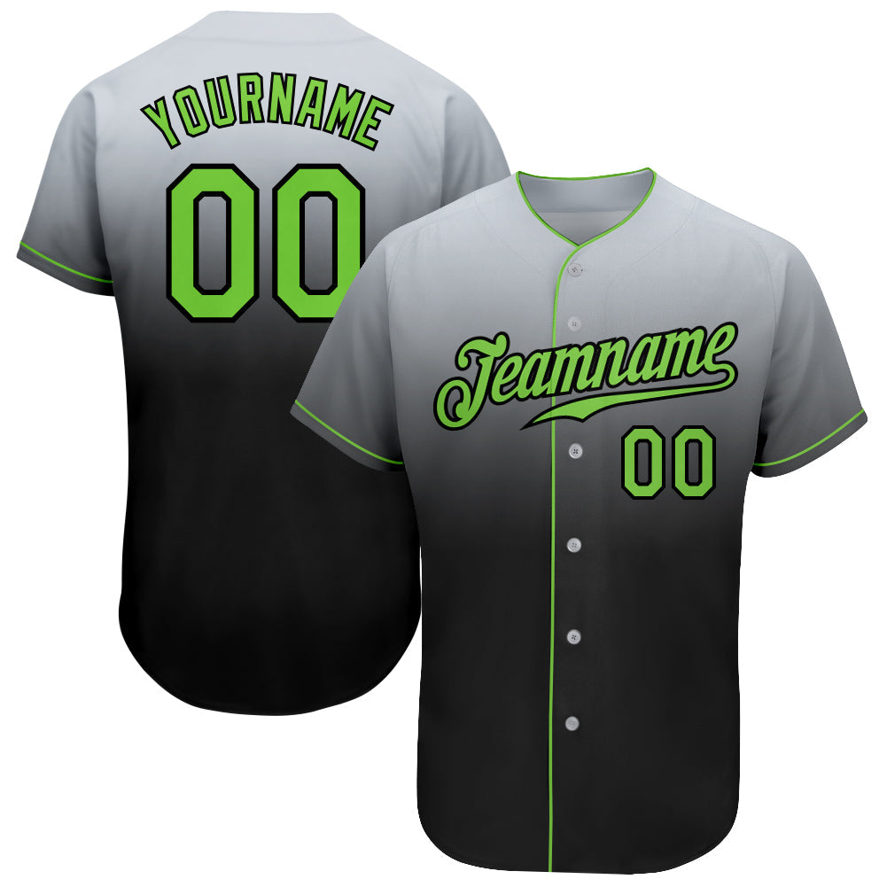 Custom Gray Neon Green-Black Authentic Fade Fashion Baseball Jersey - Main View