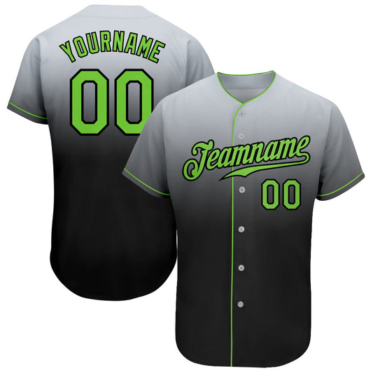Custom Gray Neon Green-Black Authentic Fade Fashion Baseball Jersey - Main View