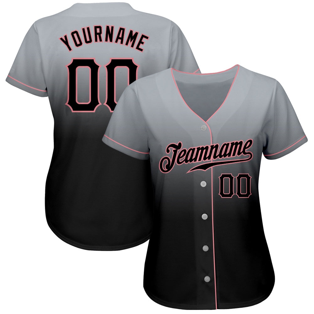 Custom Gray Black-Medium Pink Authentic Fade Fashion Baseball Jersey view 2