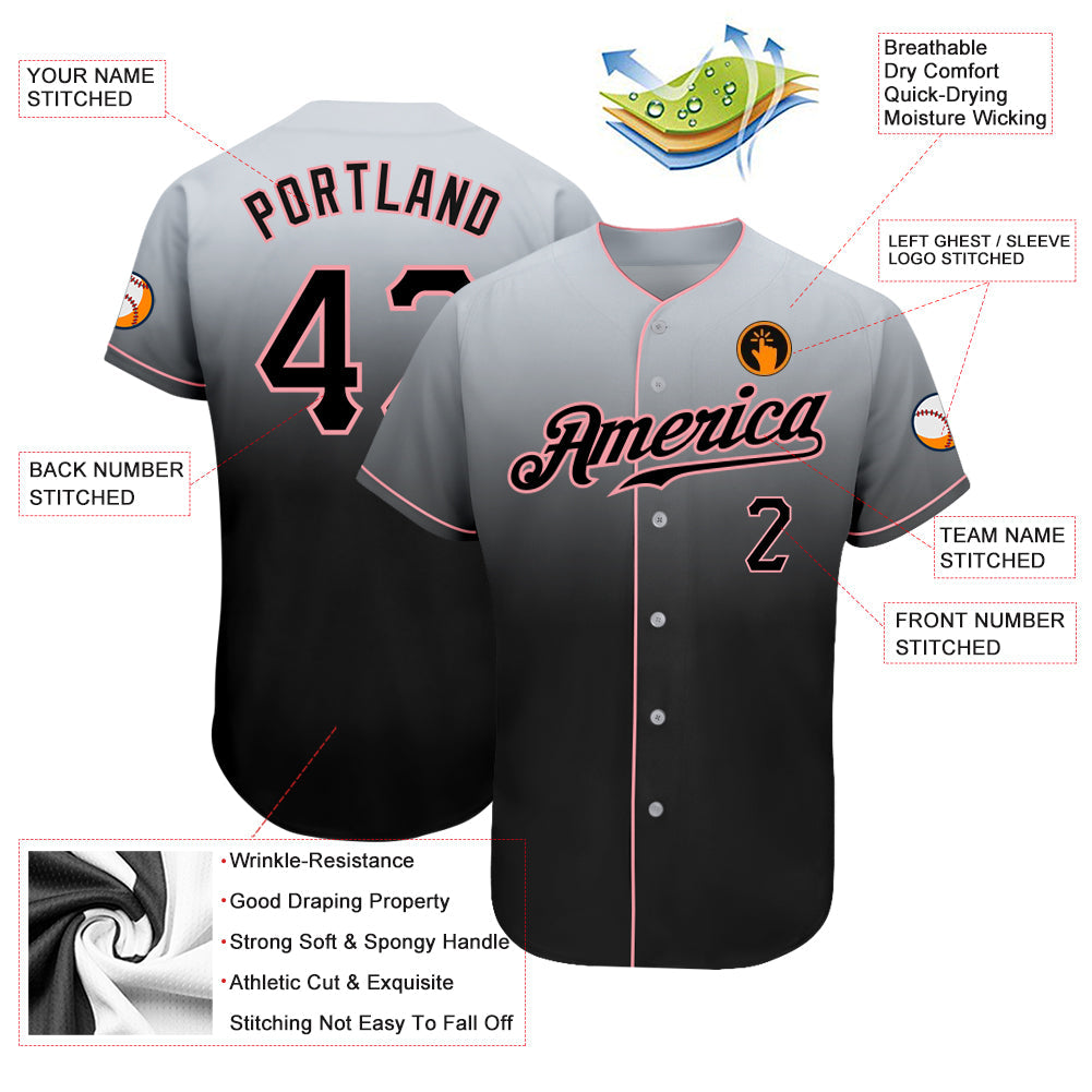 Custom Gray Black-Medium Pink Authentic Fade Fashion Baseball Jersey view 3