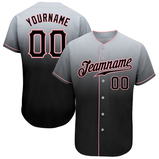 Custom Gray Black-Medium Pink Authentic Fade Fashion Baseball Jersey - Main View