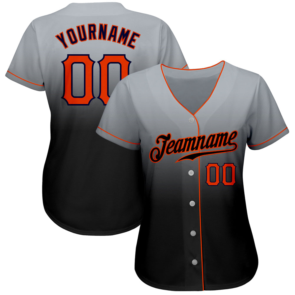 Custom Gray Orange-Navy Authentic Fade Fashion Baseball Jersey view 2
