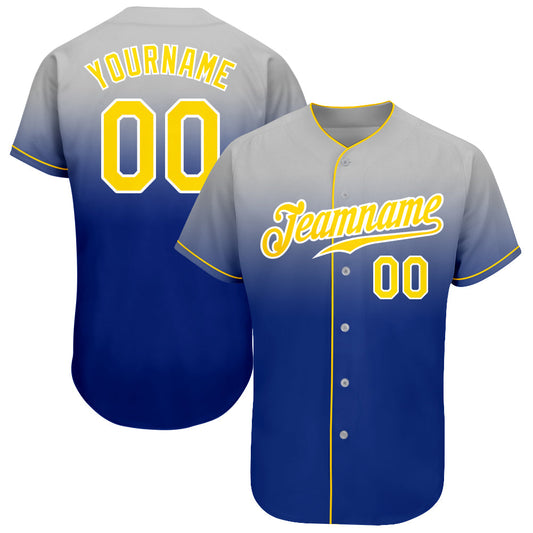 Custom Gray Gold-Royal Authentic Fade Fashion Baseball Jersey - Main View