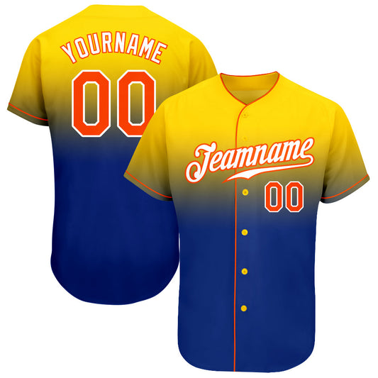 Custom Yellow Orange-Royal Authentic Fade Fashion Baseball Jersey - Main View