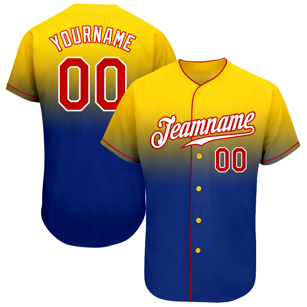 Custom Yellow Red-Royal Authentic Fade Fashion Baseball Jersey - Main View