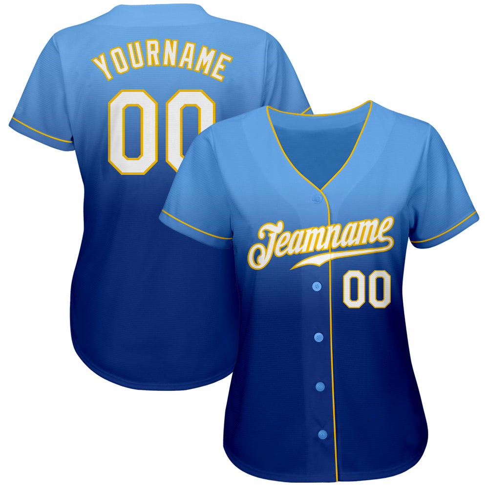Custom Light Blue White-Royal Authentic Fade Fashion Baseball Jersey view 2