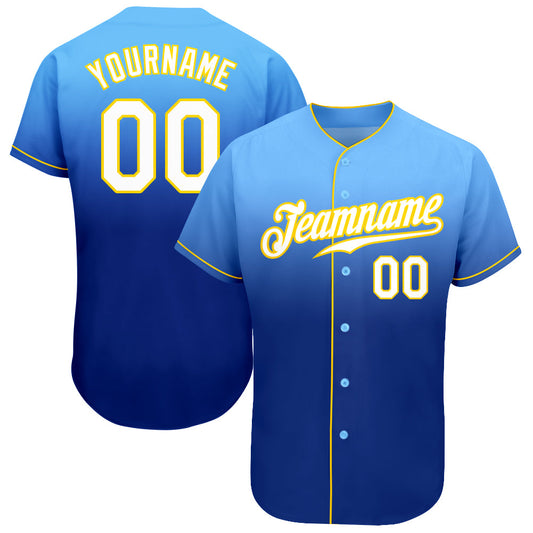 Custom Light Blue White-Royal Authentic Fade Fashion Baseball Jersey - Main View