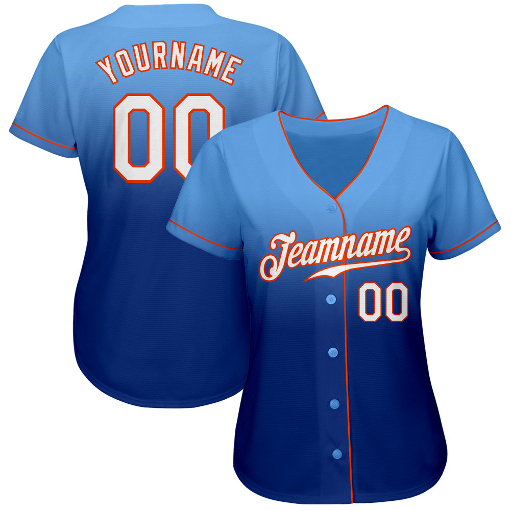 Custom Light Blue White-Royal Authentic Fade Fashion Baseball Jersey view 2