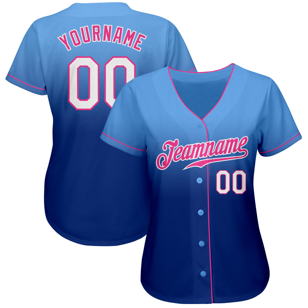 Custom Light Blue White-Royal Authentic Fade Fashion Baseball Jersey view 2