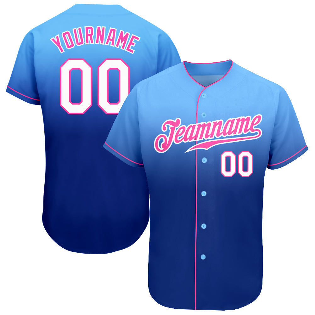 Custom Light Blue White-Royal Authentic Fade Fashion Baseball Jersey - Main View