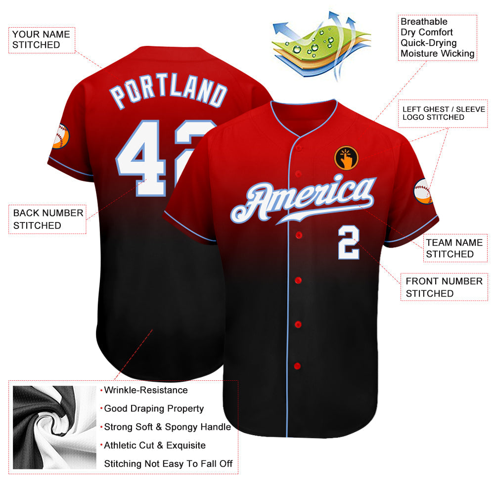 Custom Red White-Black Authentic Fade Fashion Baseball Jersey view 3