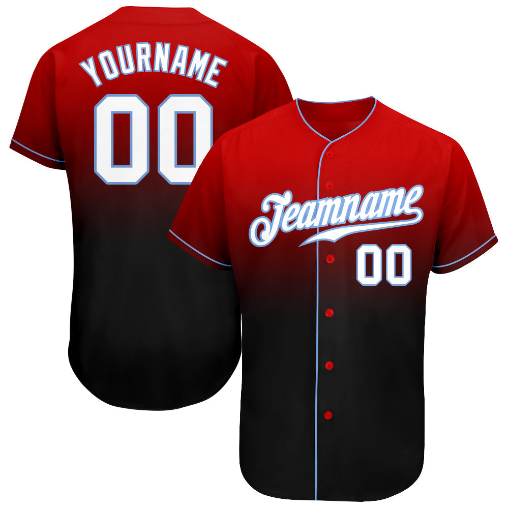 Custom Red White-Black Authentic Fade Fashion Baseball Jersey - Main View