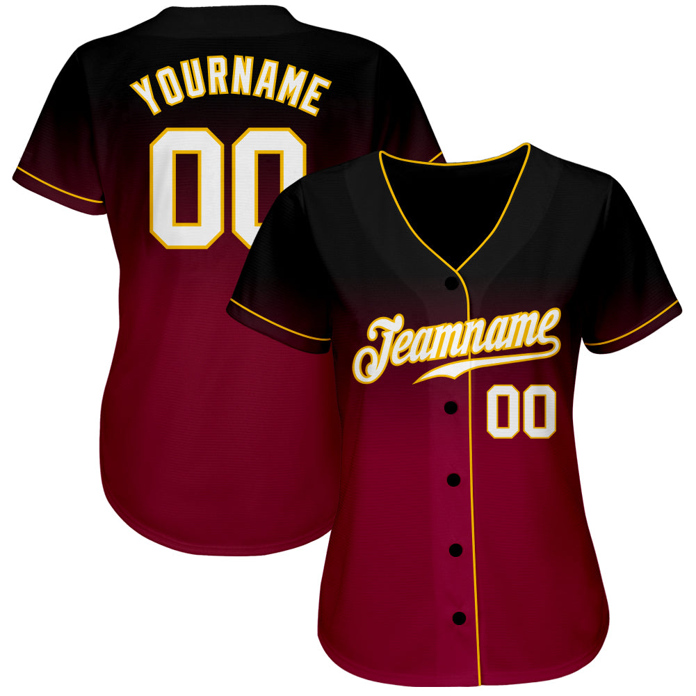 Custom Black White-Crimson Authentic Fade Fashion Baseball Jersey view 2