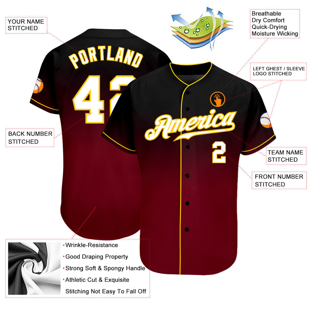 Custom Black White-Crimson Authentic Fade Fashion Baseball Jersey view 3