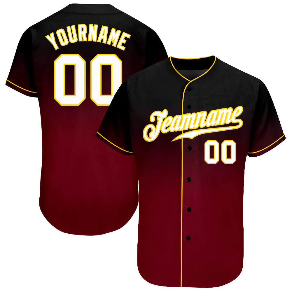 Custom Black White-Crimson Authentic Fade Fashion Baseball Jersey - Main View