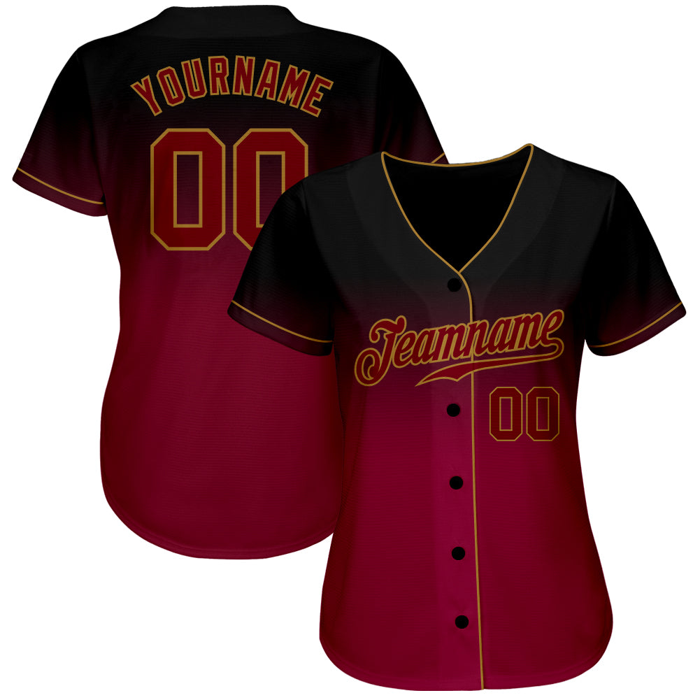 Custom Black Crimson-Old Gold Authentic Fade Fashion Baseball Jersey view 2