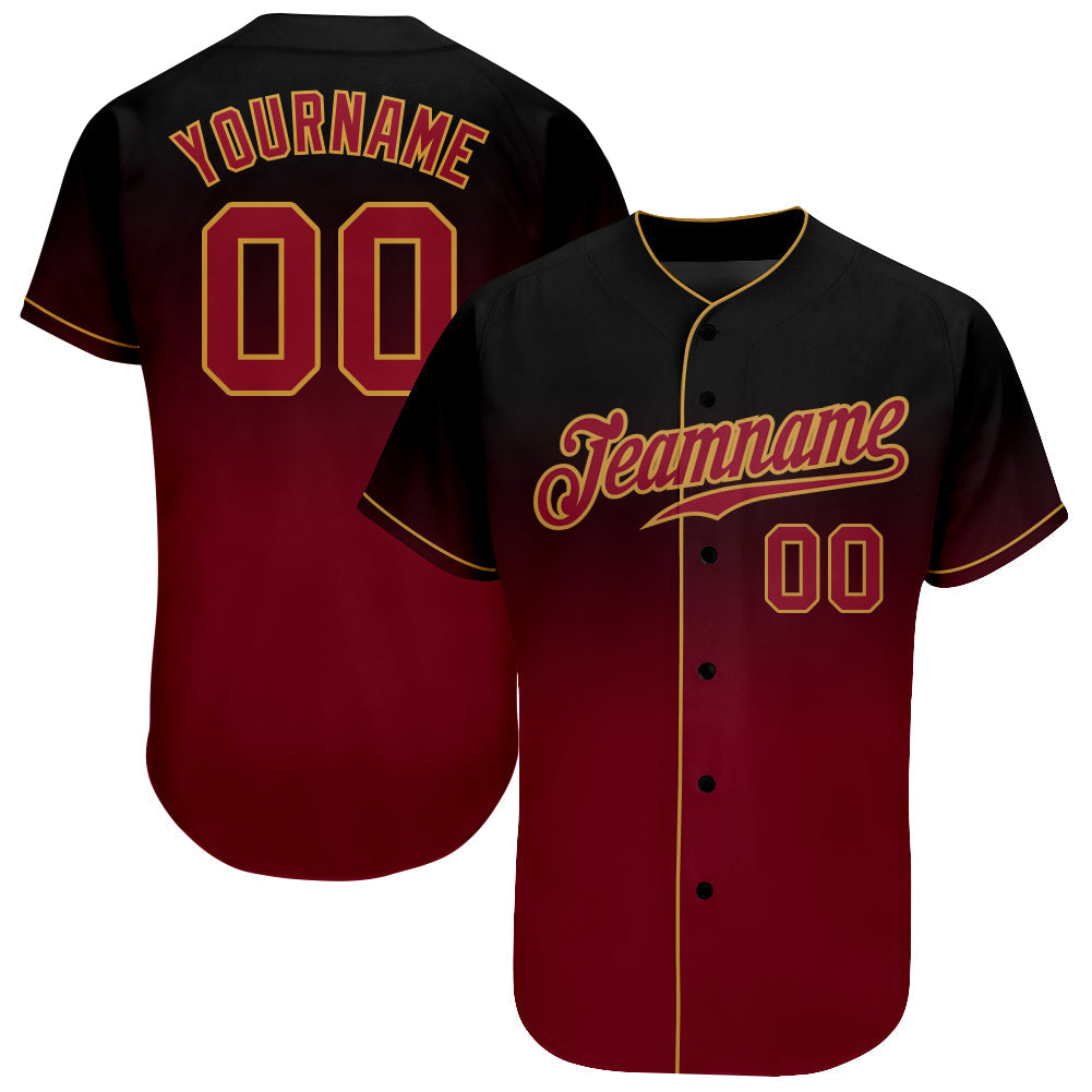Custom Black Crimson-Old Gold Authentic Fade Fashion Baseball Jersey - Main View