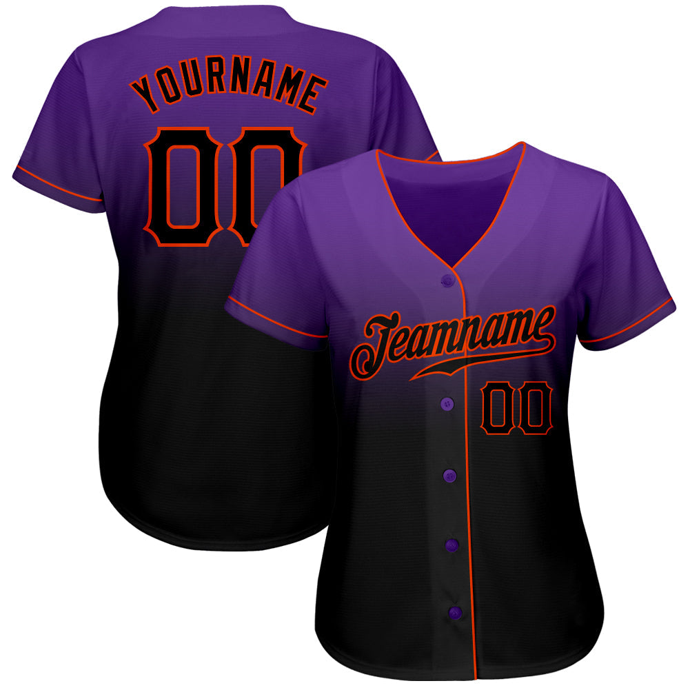 Custom Purple Black-Orange Authentic Fade Fashion Baseball Jersey view 2