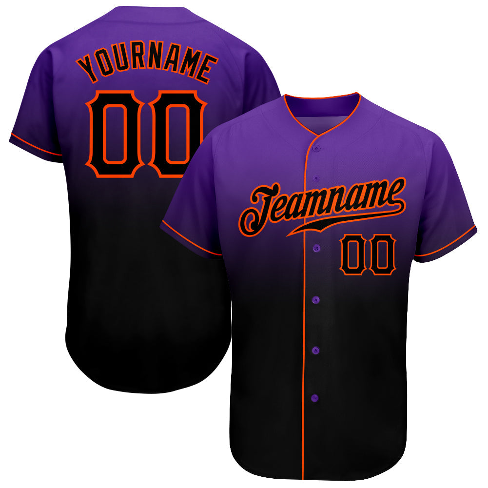 Custom Purple Black-Orange Authentic Fade Fashion Baseball Jersey - Main View